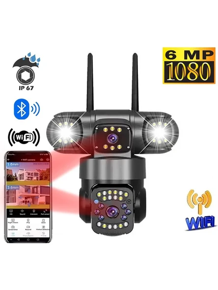 2 Kameralı Full Hd Yapay Zekalı Wifi Kablosuz Hareket Takipli Alarmlı Güvenlik Kamerası ürün görseli