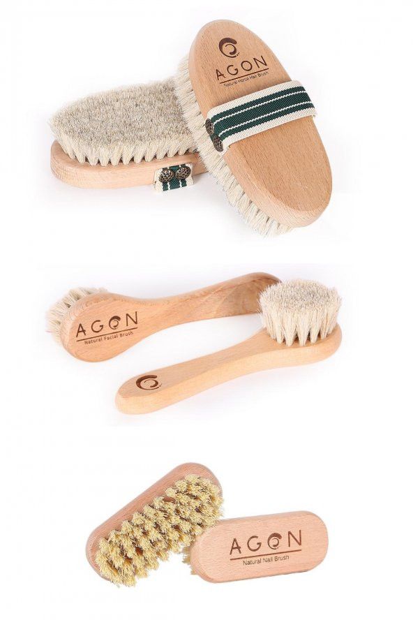 Doğal At Kılı Selülit Fırçası+At Kılı Yüz Bakım Fırçası+Tırnak Bakım Fırçası 3lü Set