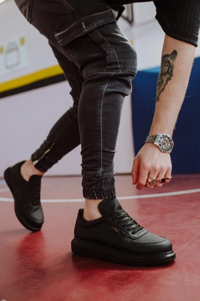 Yüksek Taban Günlük Ayakkabı Siyah (Siyah Taban) - Resim 3