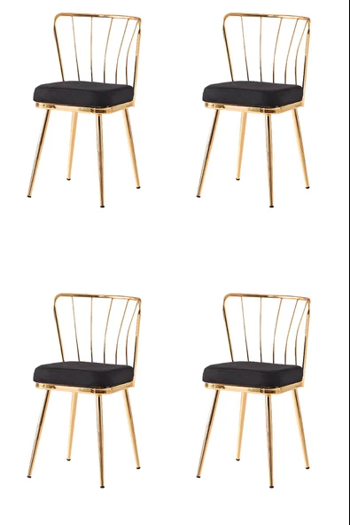 4 Adet Güneş Sandalye Gold Mutfak Salon Yemek Odası Sandalyesi Metal Ayak