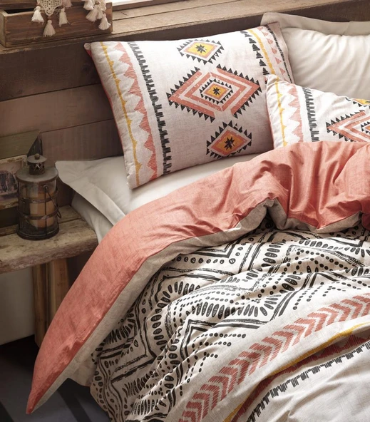 Etnich Nev Takımı Çift Kişilik Felix Kiremit - Resim 2