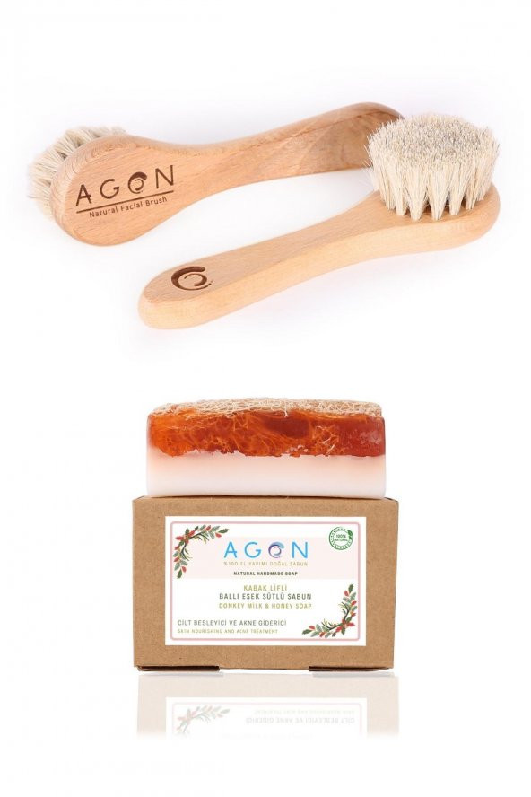 Doğal At Kılı Yüz Bakım Fırçası ve Kabak Lifli Ballı Eşek Sütlü Sabun Seti
