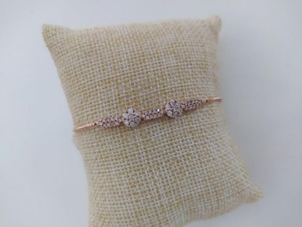 Asansörlü Swaroski Taşlı Çift Kalpli Bileklik Rose Gold Kadın9610 - 2