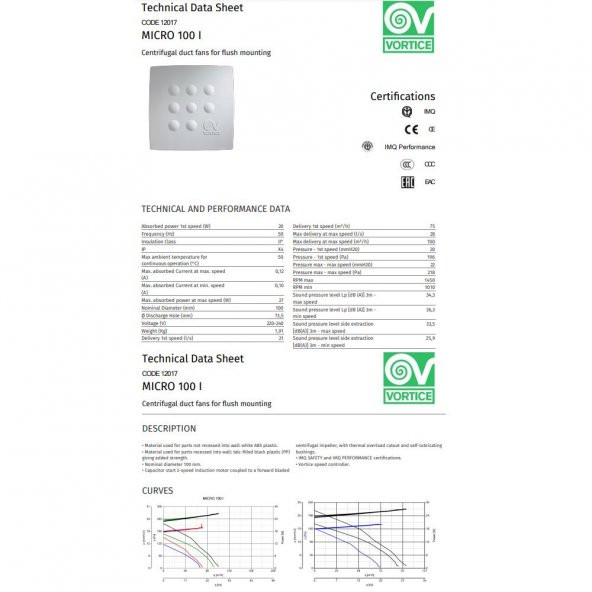 Vortice Vort Quadro I Micro 100 I C 1.5 Hız Anahtarı Tasarruflu Havalandırma Fanı Anahtar Yüksek Basınçlı AGMair Agm Havalandırma Fanları - Resim 4