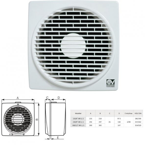Vortice Vario 300/12 & CR5N Hız Anahtarı Yanında Duvara Cama Kolay Montaj Otomatik Panjur Manuel Geri Dönüşümlü Tasarruflu Fan AGMair Agm Havalandırma Fanı - 5
