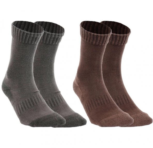 Solognac Kışlık Havlu Çorap Avcı Çorabı Uzun Konçlu 2 Çift Kahve-Haki