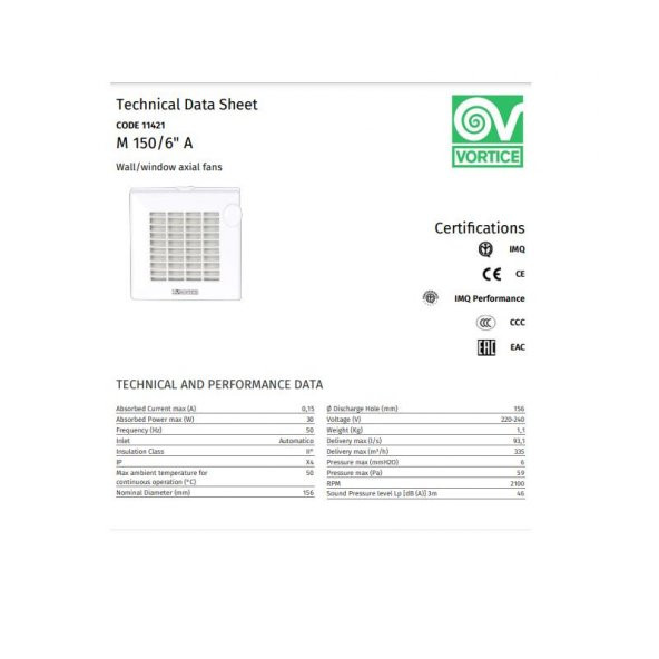 Vortice Punto M 150/6 Otomatik Panjurlu Banyo Mutfak Wc Ø 156 Havalandırma Fanı UV Işınlarına Dayanıklı Sürekli Havalandırma Tasarruflu Güçlü AGMair Agm Hava Temizleme - 5