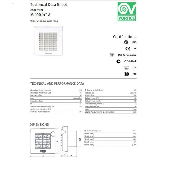 Vortice Punto M 100/4 Otomatik Panjur Banyo Mutfak Wc Ø 99 Havalandırma Fanı UV Işınlarına Dayanıklı Sürekli Havalandırma Tasarruflu Güçlü AGMair Agm Hava Temizleme - 5