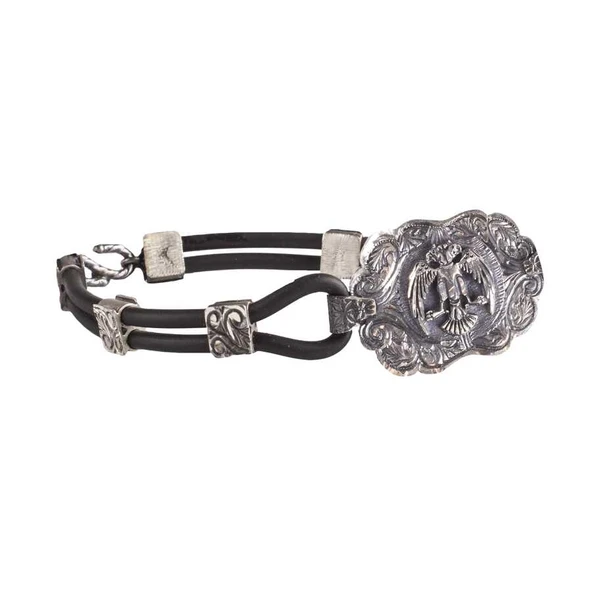 925 Ayar Gümüş El Kalemli Osmanlı Kartalı Model Deri Erkek Bileklik ürün görseli 1