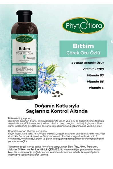 Phytoflora Tuzsuz Dökülen Ve Kepekli Saçlara Özel Bıttım Özlü Bitkisel Şampuan 400 ml - Resim 7