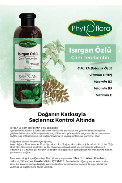 Phytoflora Tuzsuz Yağlı Ve Kepekli Saçlara Özel Isırgan Özlü Bitkisel Şampuan 400ml - Resim 7