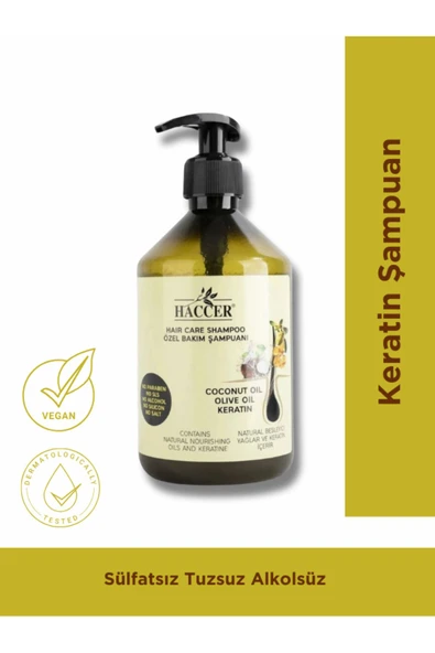 Haccer Tuzsuz Sülfatsız Parabensiz Zeytinyağı Hindistan Cevizi Keratin Şampuan 400 ml
