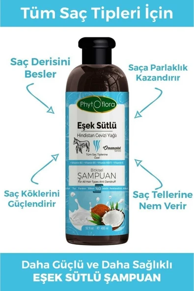 MUSENSO Phytoflora Kepek Karşıtı Tuzsuz Eşek Sütü Ve Hindistan Cevizi Yağlı Bitkisel Şampuan 400 Ml - 2