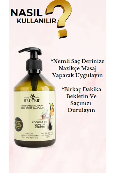 Haccer Tuzsuz Sülfatsız Parabensiz Zeytinyağı Hindistan Cevizi Keratin Şampuan 400 ml - 6