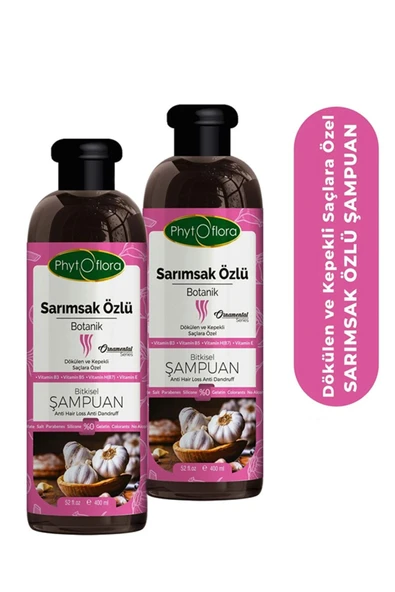 Phytoflora Tuzsuz Yağlı Ve Dökülen Ve Kepekli Saçlara Özel Sarımsak Özlü Bitkisel Şampuan 400 ml, 2 Adet ürün görseli 1
