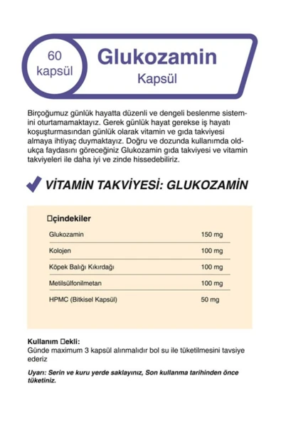 Mindivan Glukozamin Köpek Balığı Kıkırdağı Kolajen MSM 60 Kapsül x2 ADET - Resim 2