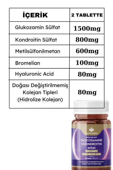 ALFTAMİN Glukozamin 60 Tablet Glucosamıne Chondroıtın MSM Kollajen Hyluronik Asit - 3