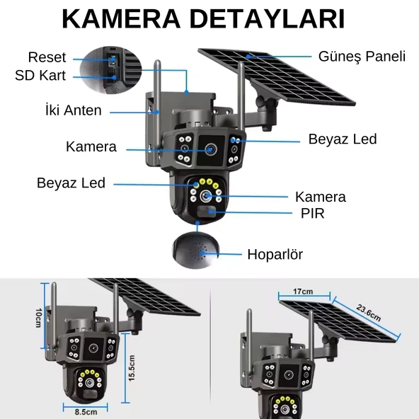 X36 Solar Güvenlik Kamerası Dual Lens 4G Sim Kartlı PTZ Hareketli Gece Görüşlü Güneş Panelli Kamera - 7