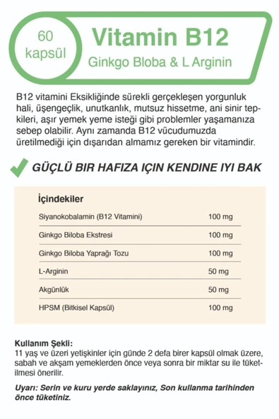 Mindivan Vitamin B12 - Ginkgo Bloba Ekstresi - L Arginin - 4
