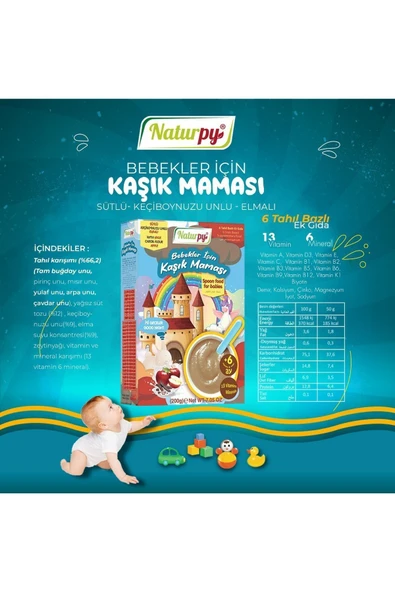 Naturpy Kaşık Maması 6+ Keçiboynuzu,Elmalı,Sütlü 200 g - 2