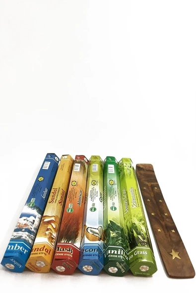 AURA Tütsü 6 Çeşit 120 Adet Amber Sandal Misk Hindistan Cevizi Vanilya Limon Otu Ve Tütsü Kayığı - 1