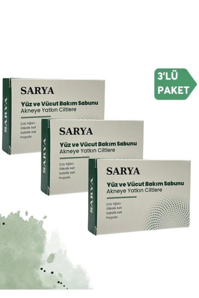 SARYA Sivilce ve akne sabunu Çay ağacı Glikolik asit Salisilik asit Propolis (3'Lü Paket)