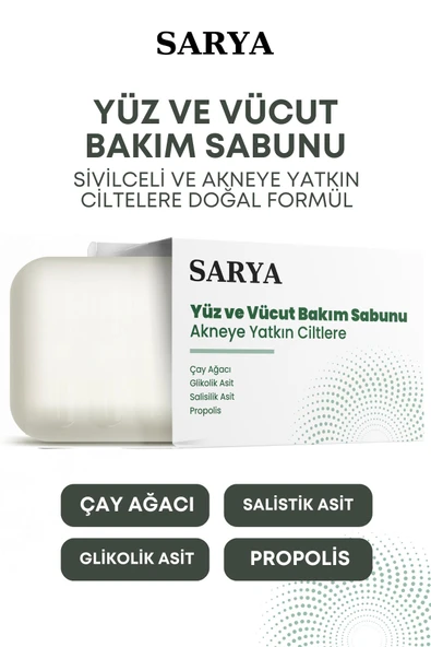 SARYA Propolis Içerikli Ve Siyah Nokta Sabunu (ÇAY AĞACI GLİKOLİK ASİT SALİSİLİK ASİT) 100 gr