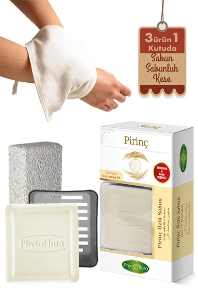 Phytoflora Pirinç Sabunu Ve Banyo Kesesi, Katı Sabunluk - Resim 2
