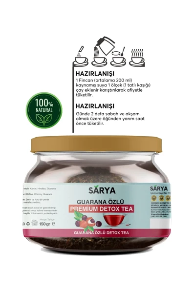 SARYA 3 Adet Guarana Özlü Premium Detox Tea 3x 150 Gr Sarya Guarana Özlü çay - Resim 2