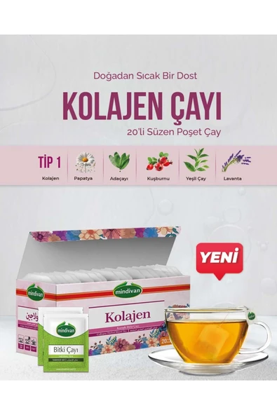 Mindivan Kolajen Çayı 20li Süzen Poşet Çay Tip 1 Collegen İçerikli ürün görseli