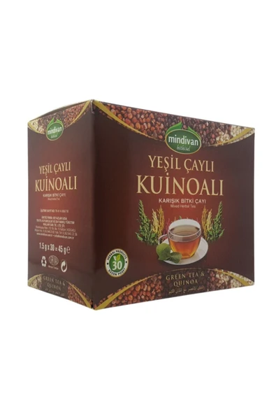 Mindivan Yeşil Çaylı Kinoa Karışık Bitki Çayı 30 Süzen Poşet Çay ürün görseli 1