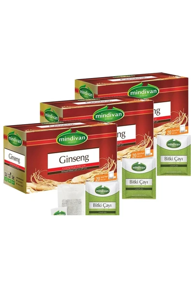 Mindivan Ginseng Çayı 20 Li Süzen Poşet (20 Li X 3 Adet) ürün görseli