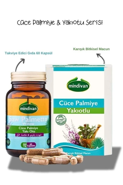 Mindivan Cüce Palmiye Yakı Otu Ekstresi 60 Kapsül+Yakı Otlu Cüce Palmiyeli Macun - 1