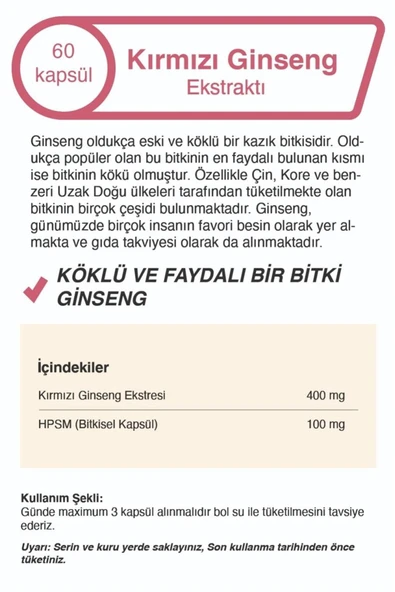 Mindivan Kırmızı Ginseng Ekstraktı 60 Kapsül Panax Ginseng Red Ginseng x3 ADET - 2