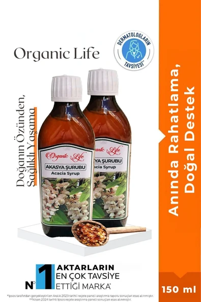 organic life 2 Adet Acacia Akasya Gamı Şurubu 150 ml Acacia Syrup Bitki Özleri Ile - 1