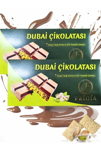 aleyna baharat Dubai Çikolatası Antep Fıstıklı Çıtır Kadayıflı Çikolata 200 Gr 2 ADET