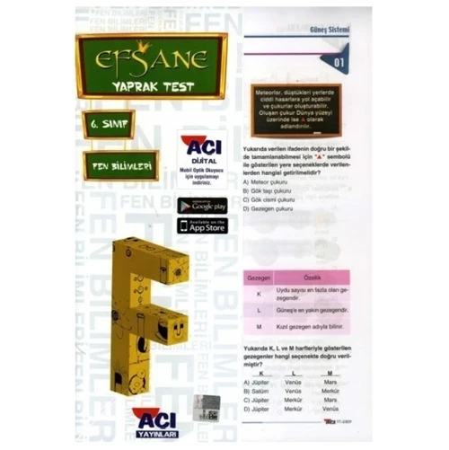 Açı 6.Sınıf Fen Bilimleri Yaprak Test ürün görseli