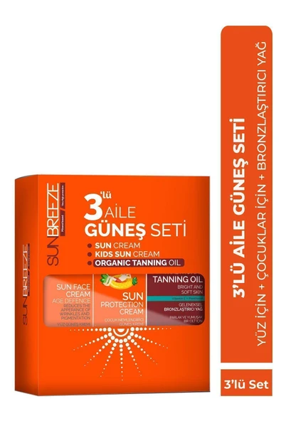 SUN BREEZE 3'Lü Aile Güneş Seti 50+SPF Yüz Güneş Kremi , 50+SPF Çoçuk Güneş Kremi 0 SPF Bronzlaştırıcı Yağ