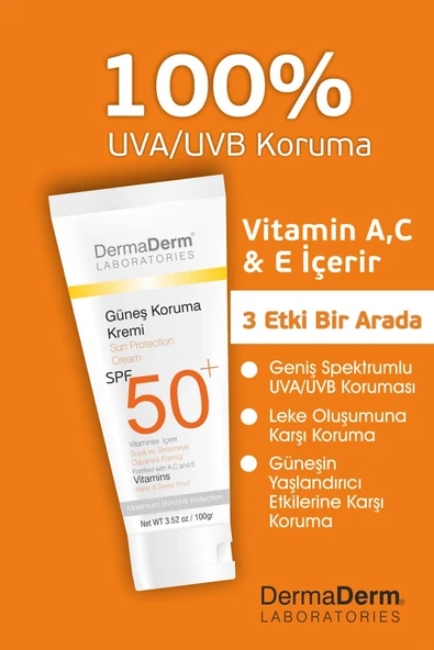 DermaDerm Bitkisel Güneş Kremi Spf 50 Faktör 100 gr - 4