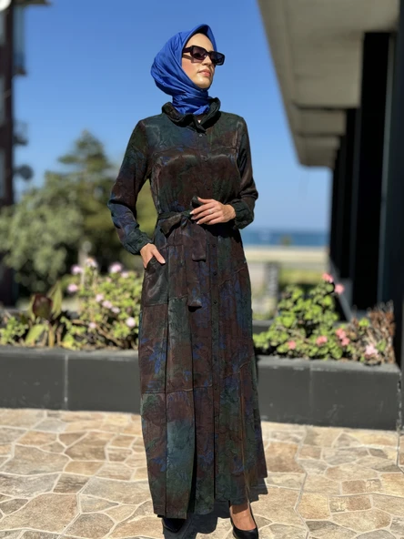 Misswhence Jakarlı Desenli İpek Gömlek Elbise 36515 - 6