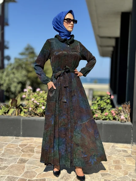 Misswhence Jakarlı Desenli İpek Gömlek Elbise 36515 - 2