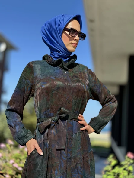 Misswhence Jakarlı Desenli İpek Gömlek Elbise 36515 - 4