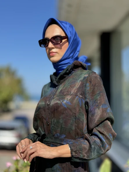 Misswhence Jakarlı Desenli İpek Gömlek Elbise 36515 - 8