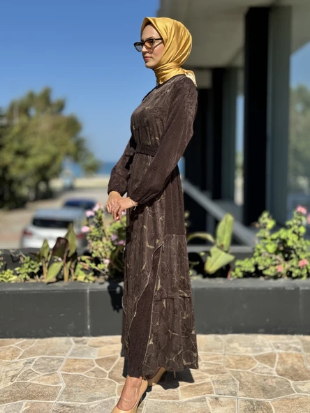 Misswhence Etek Ucu Fermuarlı Jakarlı İpek Elbise 36826 - 11