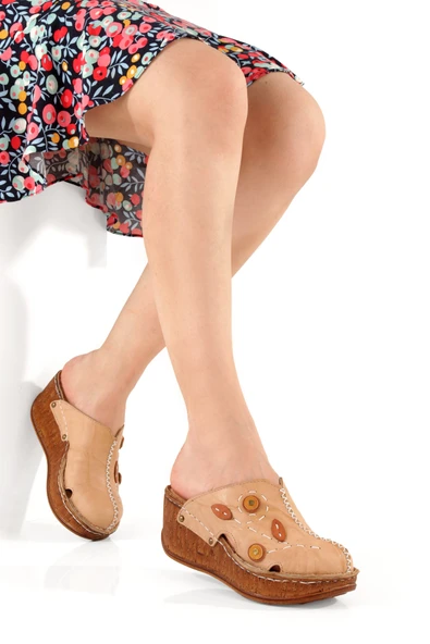 Toney Ten Rengi Önü Kapalı Hakiki Deri Dolgu Topuklu Önü Kapalı Terlik - 4