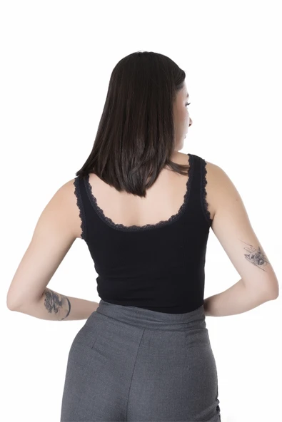 Looksense Kadın Kaşkorse Dantelli Kalın Askılı Crop 4004 - Resim 4