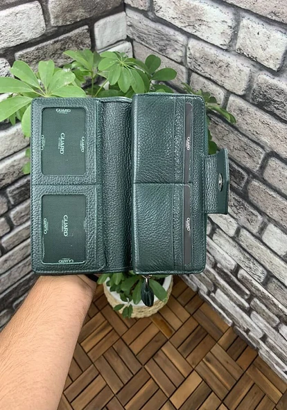 Guard Yeşil Fermuarlı ve Hakiki Deri Patlı El Portföyü Cüzdan Kadın P2214 - 8