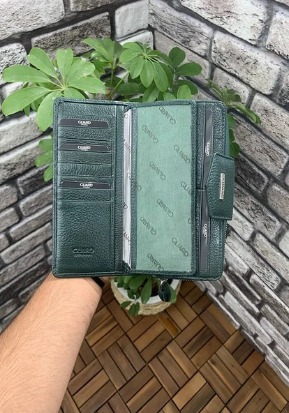 Guard Yeşil Fermuarlı ve Hakiki Deri Patlı El Portföyü Cüzdan Kadın P2214 - 7