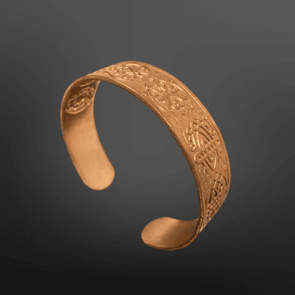 Antik Model 6 Adet Dua ve Mühürlü Bakır Bileklik | Kabartma Desenli Geleneksel Şıklık ürün görseli 1