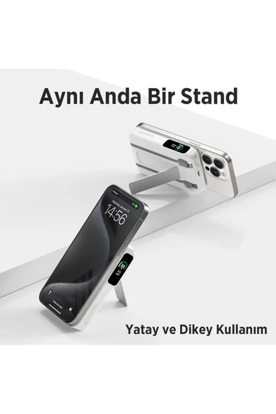 Tpb16 10.000 Mah Oled Ekranlı Manyetik Kablosuz Powerbank 20w Pd Hızlı Şarj Ve 15w Magsafe Beyaz - 3